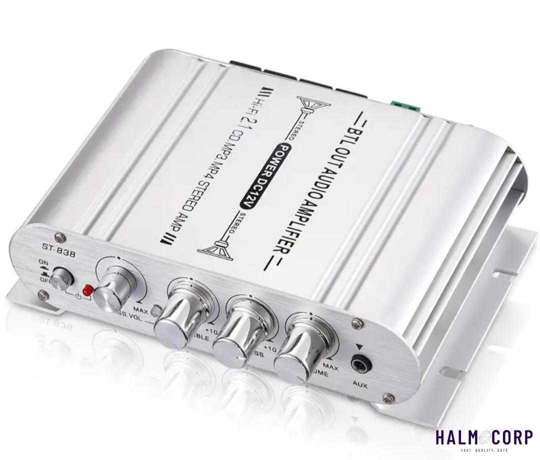 Zosilňovač 2x40W s adaptérom, výstup na BASS