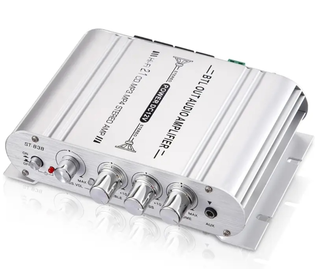 Zosilňovač 2x40W s adaptérom, výstup na BASS