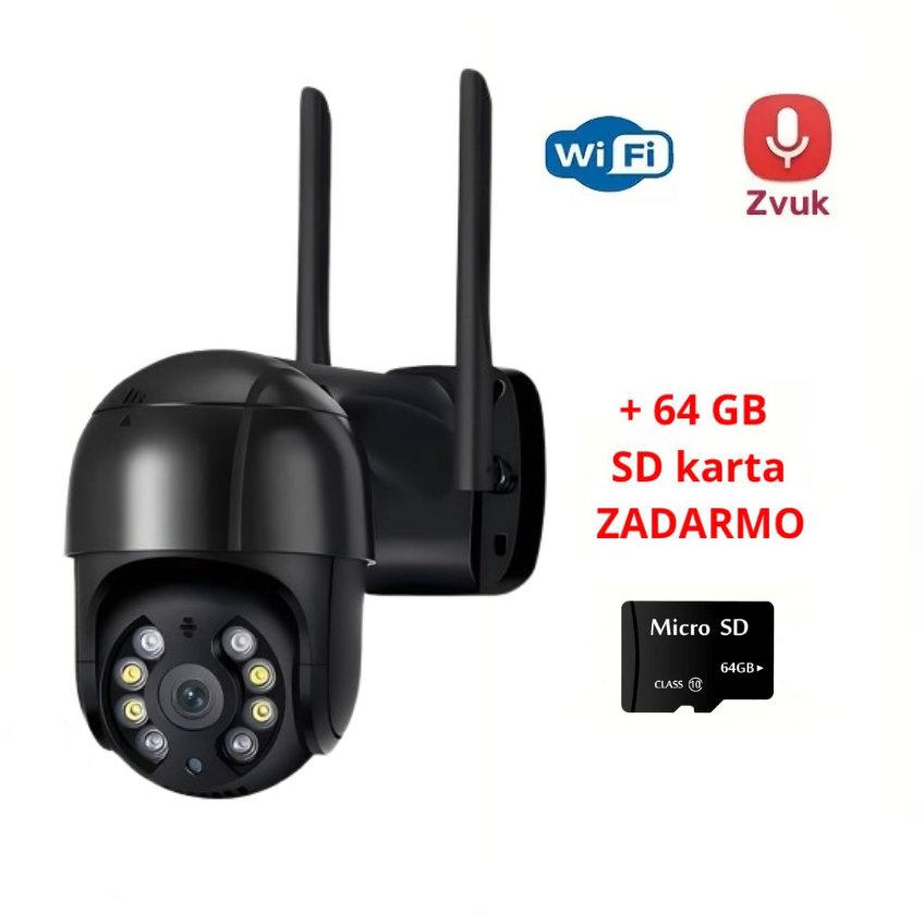 Bezpečnostná Wi-Fi kamera +64GB SD karta, čierna