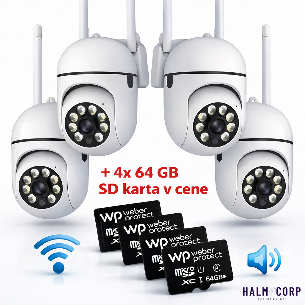 4x Bezpečnostná Wi-Fi kamera +64GB SD karta