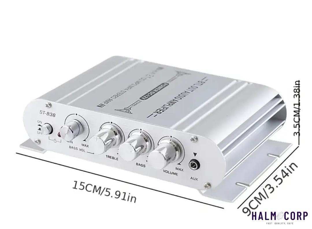 Zosilňovač 2x40W s adaptérom, výstup na BASS