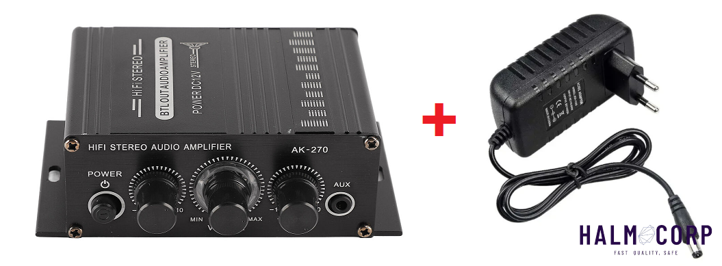 Zosilňovač 2x20W s adaptérom, čierny
