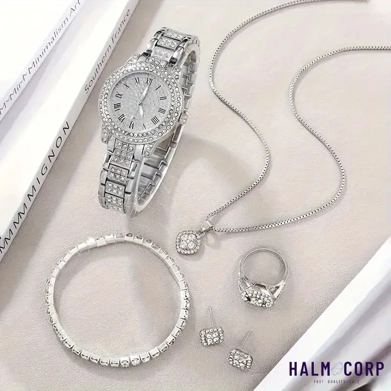 Dámsky 5-dielny kamienkový set, strieborný