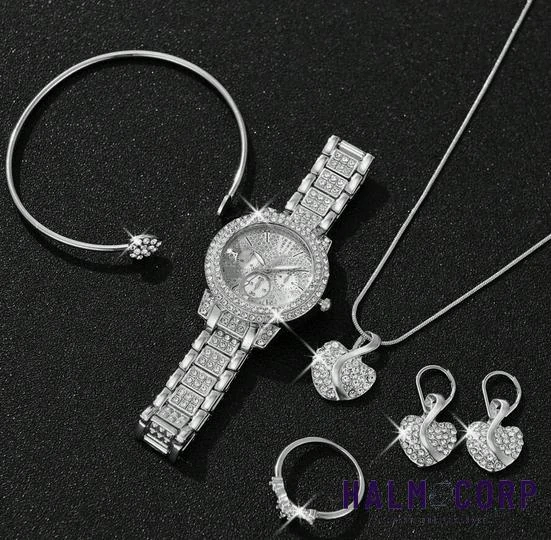 Dámsky 6-dielny srdiečkový set, strieborný