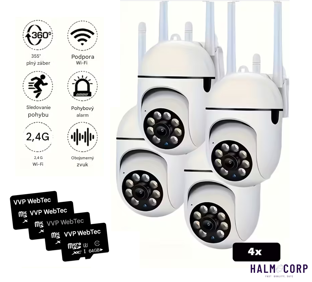 4x Bezpečnostná Wi-Fi kamera +64GB SD karta