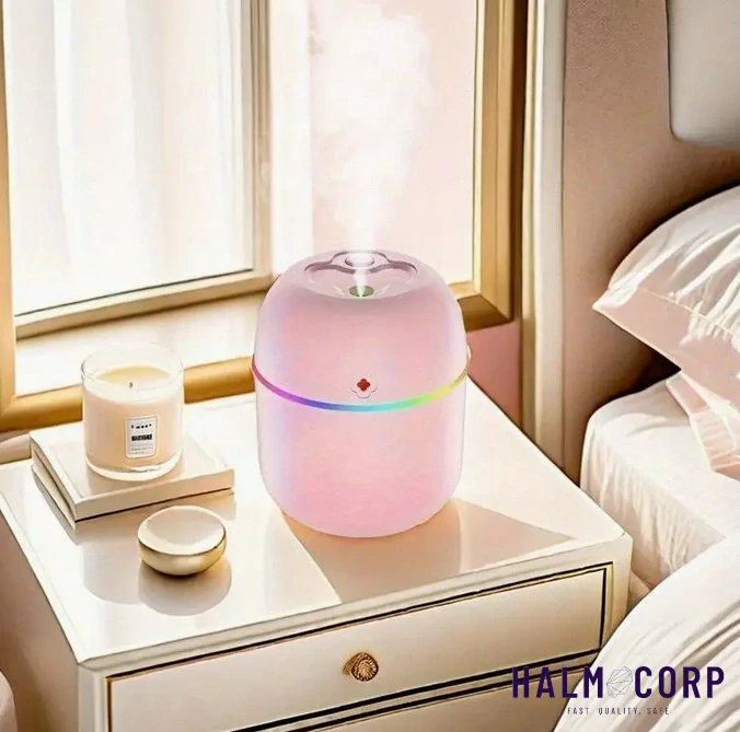 Prenosný zvlhčovač vzduchu, 250ml, ružový