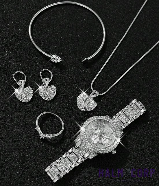 Dámsky 6-dielny srdiečkový set, strieborný