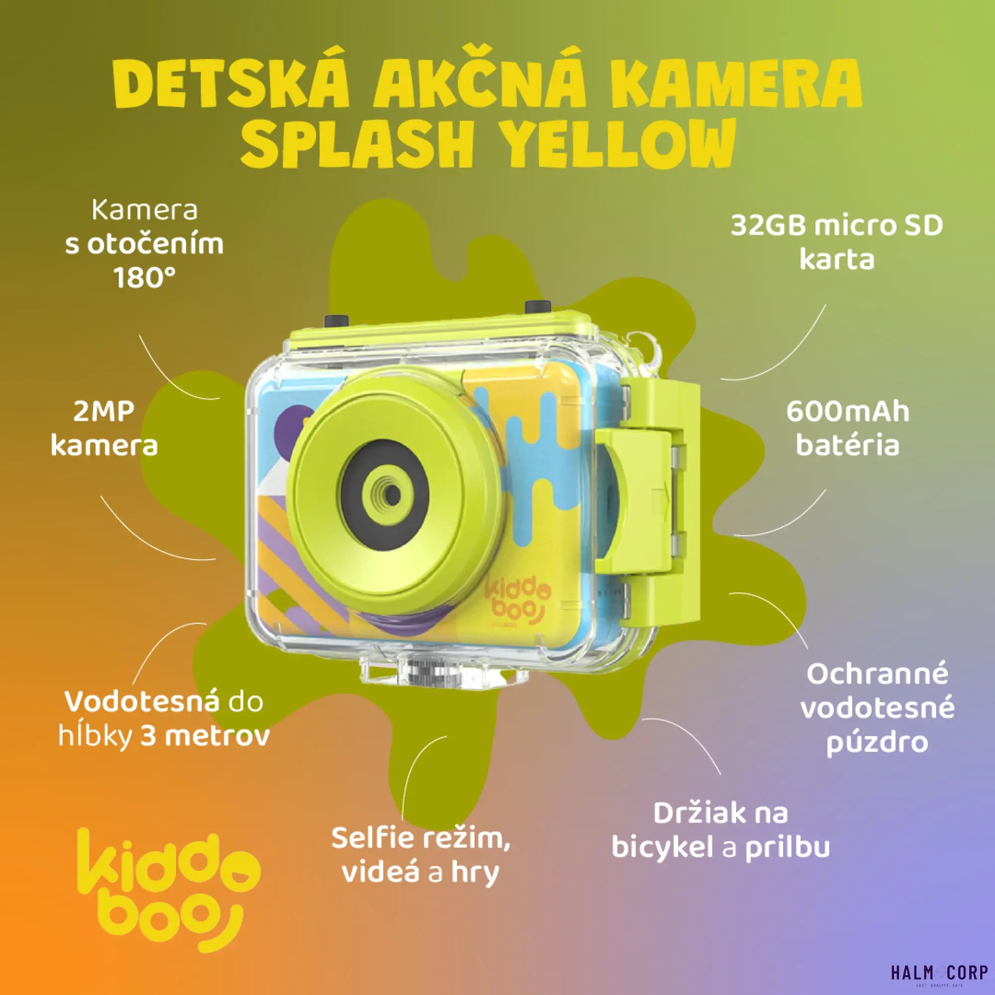 Detská akčná kamera Splash Yellow