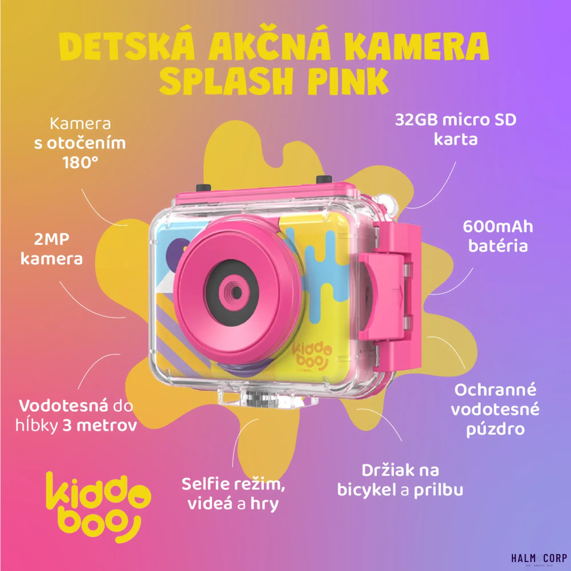 Detská akčná kamera Splash Pink