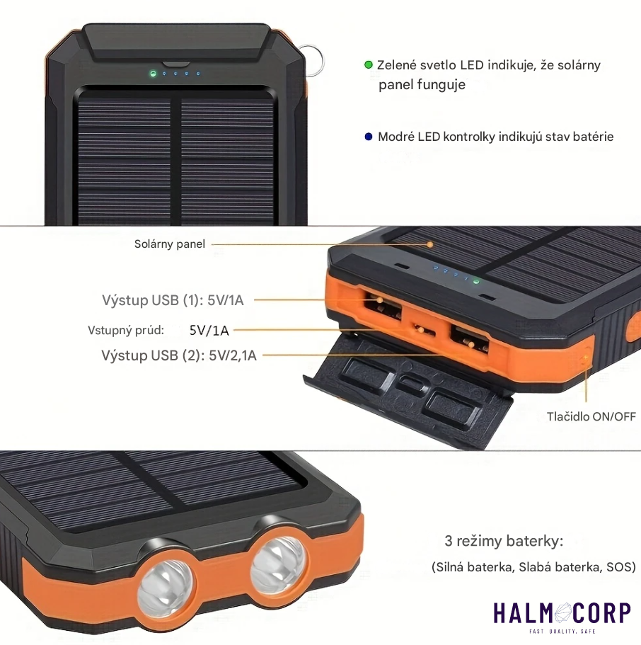Solárna Power banka, 8000 mAh