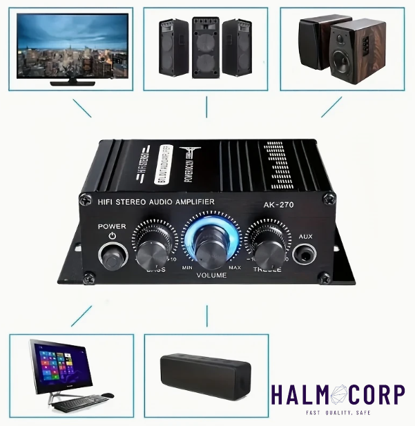 Zosilňovač 2x20W s adaptérom, čierny